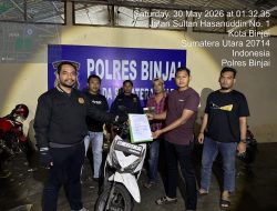 Team Khusus Anti Begal 1.1 Polres Binjai berhasil amankan Sepeda Motor hasil Curian di Kabupaten Langsa Prop.NAD yang melintas di wilayah Kota Binjai