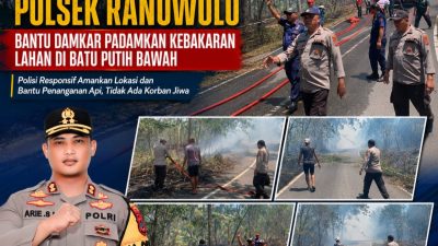 Gerak Cepat Polsek Ranowulu Bantu Damkar Tangani Kebakaran Lahan di Batu Putih Bawah Personel Polri Turun Langsung ke Lokasi, Tidak Ada Korban Jiwa